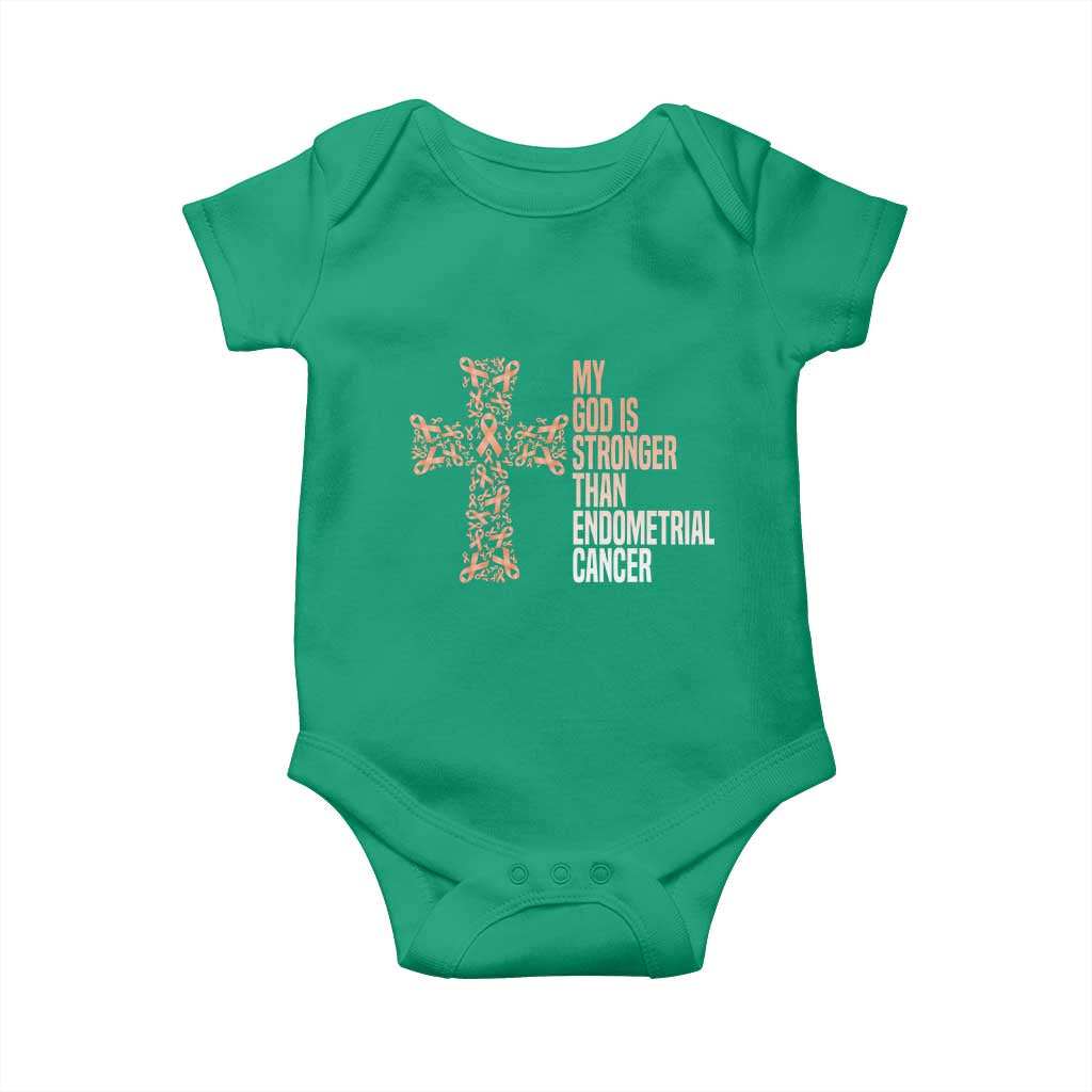 Religious Endometrial Cancer Awareness Baby Onesie My God Is Stronger Than Cancer
