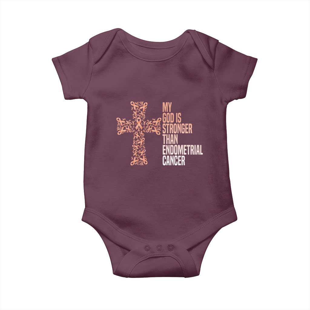 Religious Endometrial Cancer Awareness Baby Onesie My God Is Stronger Than Cancer