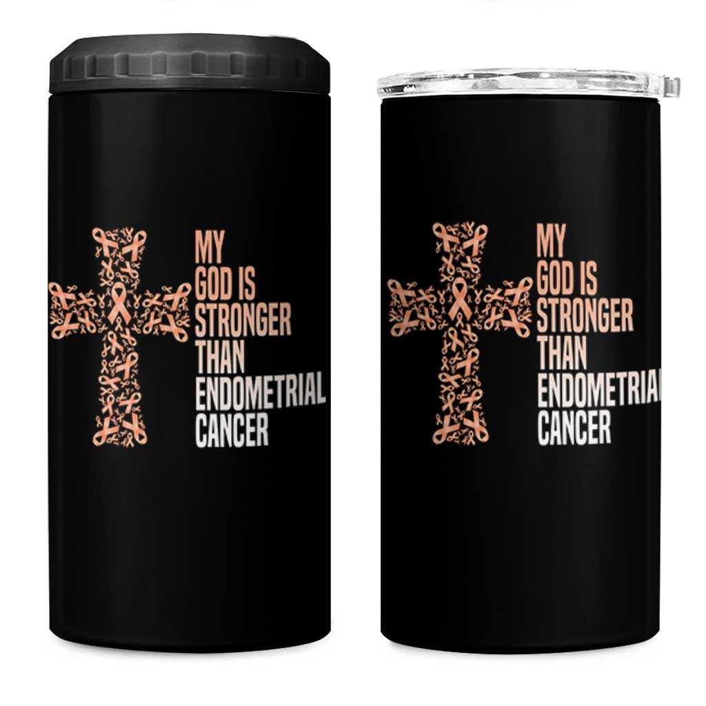 Religious Endometrial Cancer Awareness 4 in 1 Can Cooler Tumbler My God Is Stronger Than Cancer