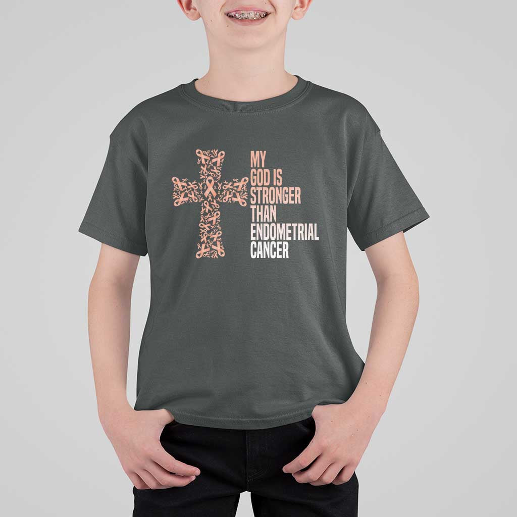 Religious Endometrial Cancer Awareness T Shirt For Kid My God Is Stronger Than Cancer