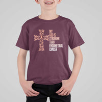 Religious Endometrial Cancer Awareness T Shirt For Kid My God Is Stronger Than Cancer