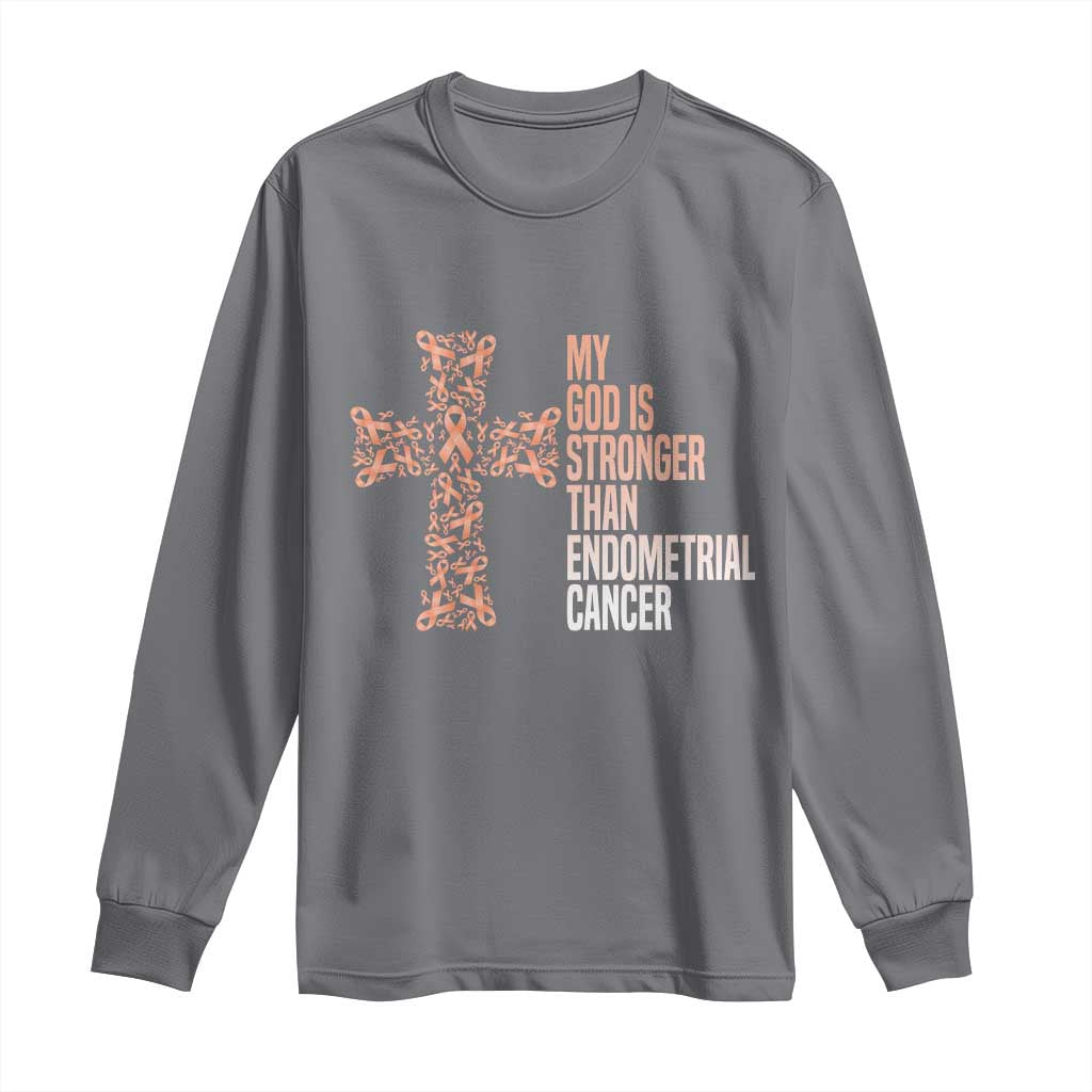 Religious Endometrial Cancer Awareness Long Sleeve Shirt My God Is Stronger Than Cancer