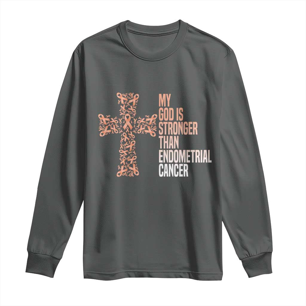 Religious Endometrial Cancer Awareness Long Sleeve Shirt My God Is Stronger Than Cancer
