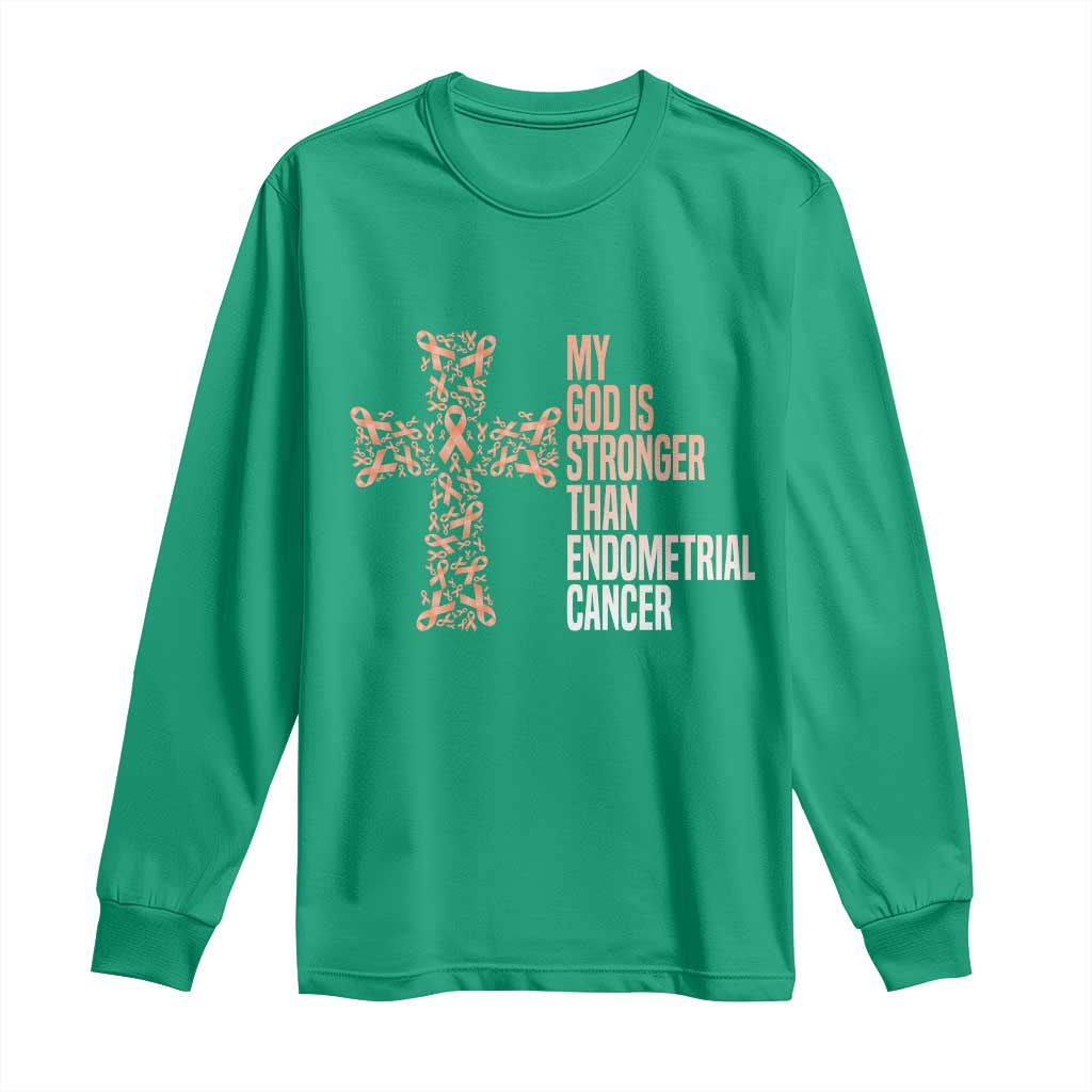 Religious Endometrial Cancer Awareness Long Sleeve Shirt My God Is Stronger Than Cancer