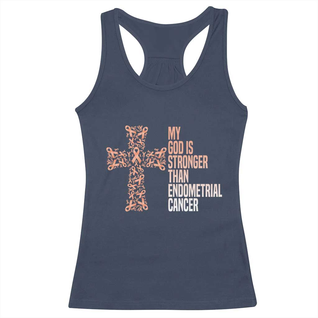 Religious Endometrial Cancer Awareness Racerback Tank Top My God Is Stronger Than Cancer
