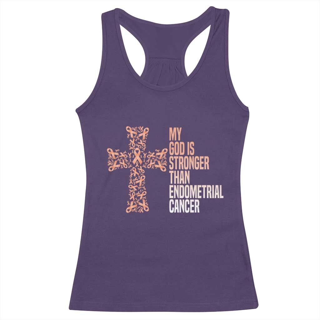 Religious Endometrial Cancer Awareness Racerback Tank Top My God Is Stronger Than Cancer
