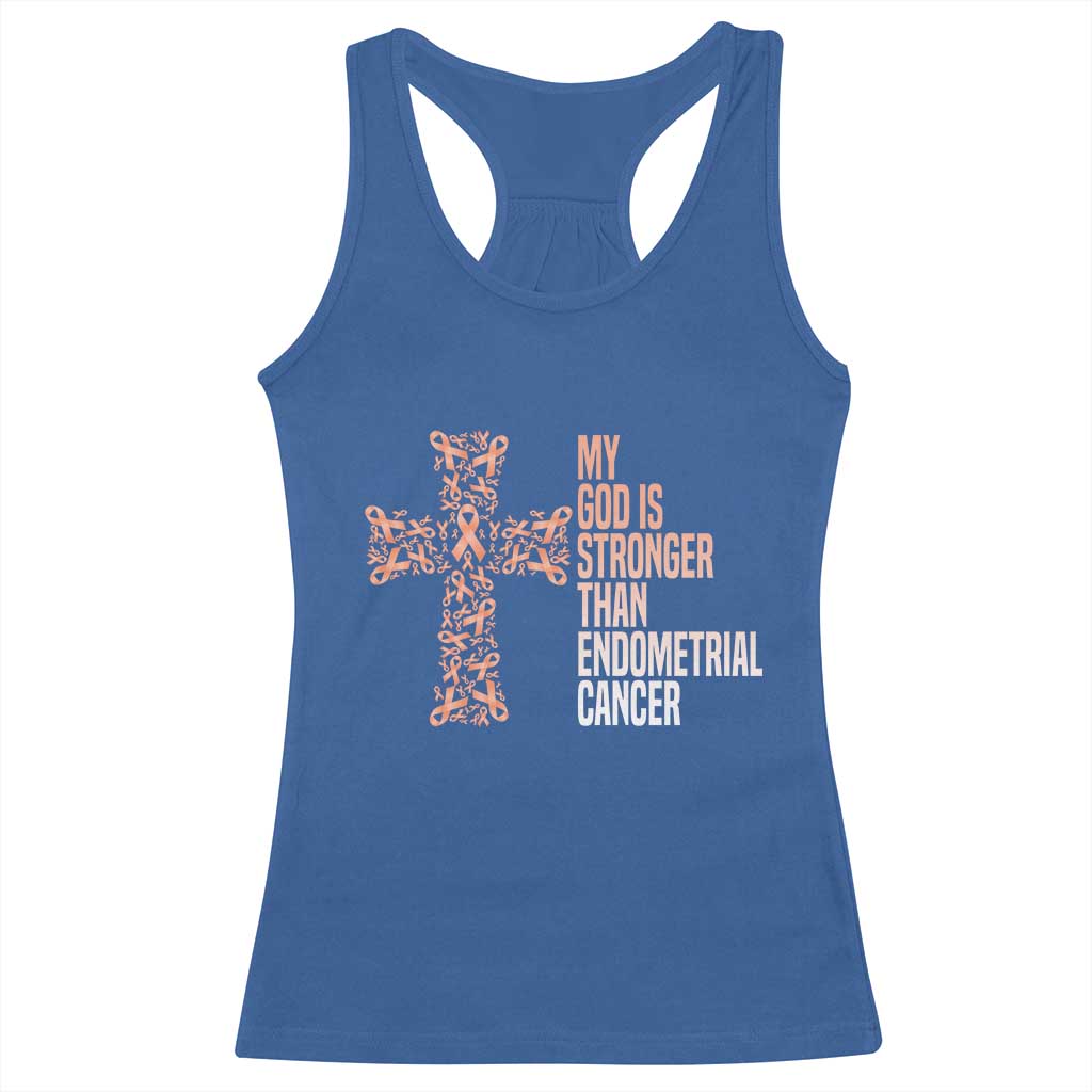 Religious Endometrial Cancer Awareness Racerback Tank Top My God Is Stronger Than Cancer
