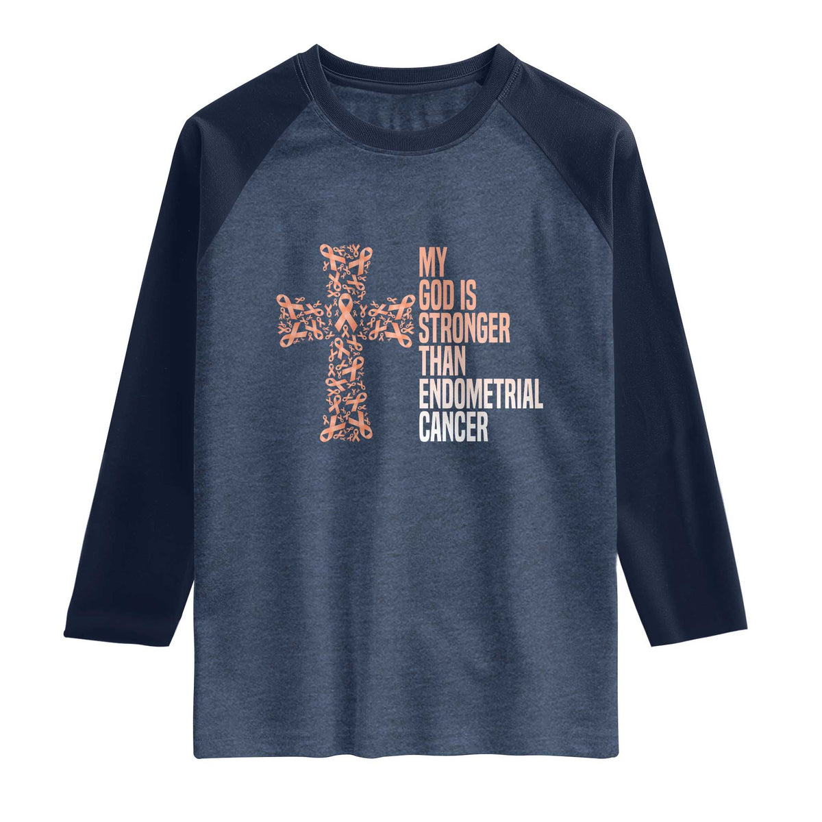 Religious Endometrial Cancer Awareness Raglan Shirt My God Is Stronger Than Cancer