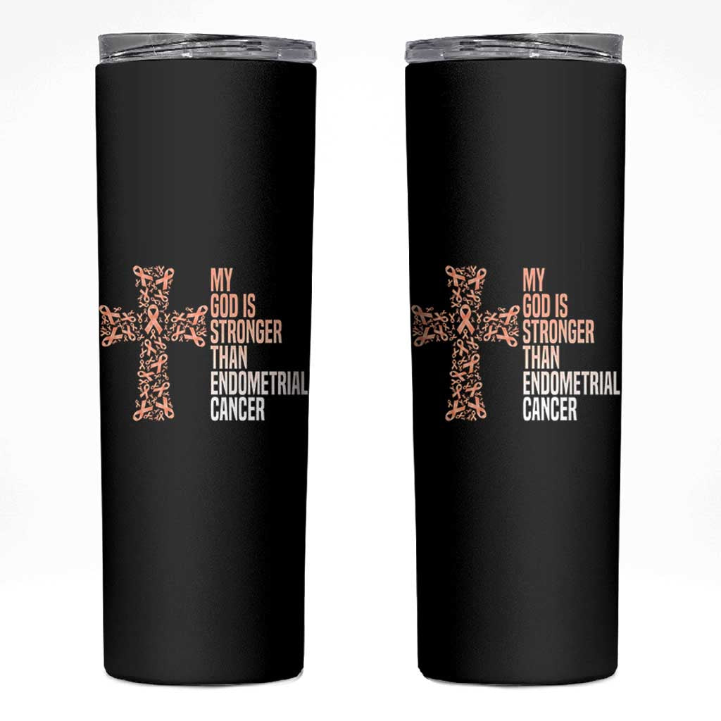 Religious Endometrial Cancer Awareness Skinny Tumbler My God Is Stronger Than Cancer