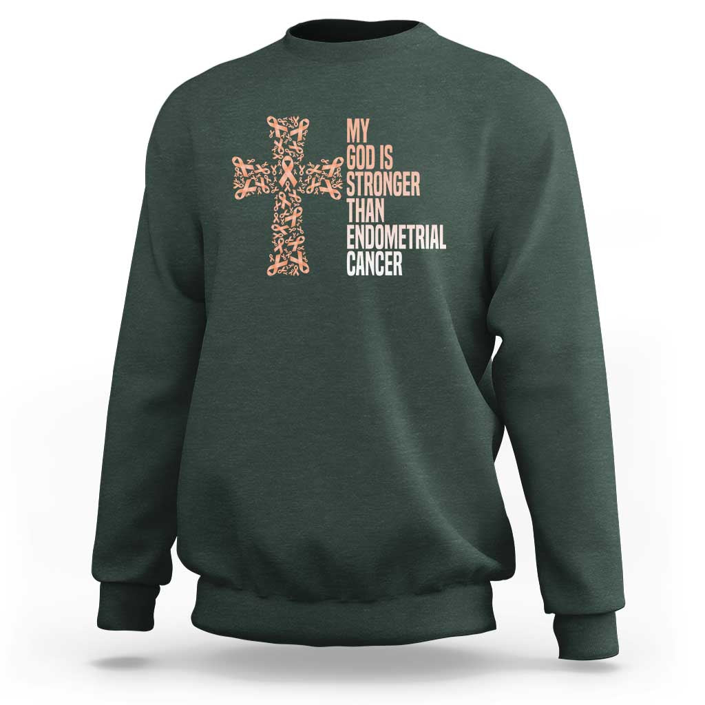 Religious Endometrial Cancer Awareness Sweatshirt My God Is Stronger Than Cancer