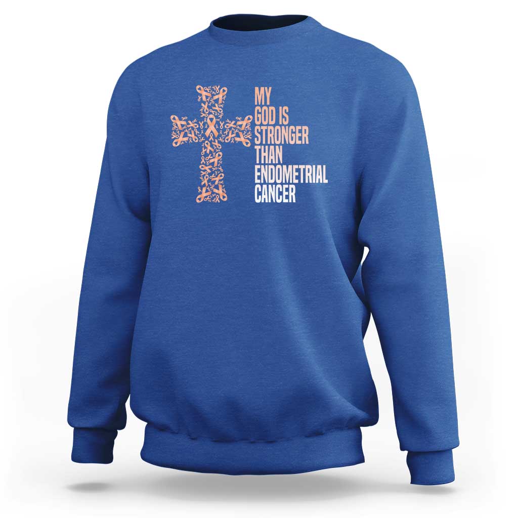 Religious Endometrial Cancer Awareness Sweatshirt My God Is Stronger Than Cancer