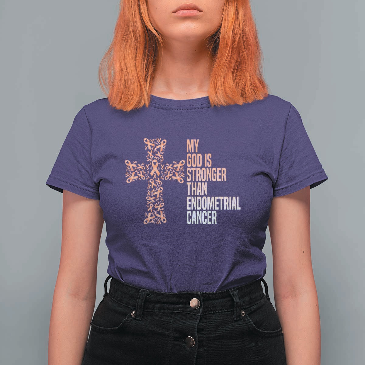 Religious Endometrial Cancer Awareness T Shirt For Women My God Is Stronger Than Cancer