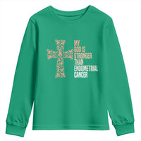 Religious Endometrial Cancer Awareness Youth Sweatshirt My God Is Stronger Than Cancer
