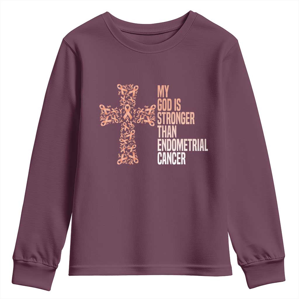 Religious Endometrial Cancer Awareness Youth Sweatshirt My God Is Stronger Than Cancer