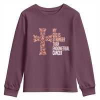Religious Endometrial Cancer Awareness Youth Sweatshirt My God Is Stronger Than Cancer