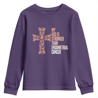 Religious Endometrial Cancer Awareness Youth Sweatshirt My God Is Stronger Than Cancer