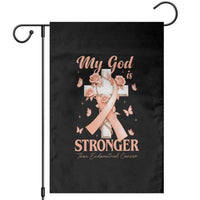 My God Is Stronger Than Endometrial Cancer Garden Flag Christian Peach Ribbon