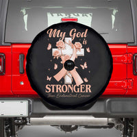 My God Is Stronger Than Endometrial Cancer Spare Tire Cover Christian Peach Ribbon