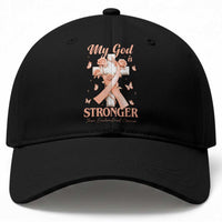 My God Is Stronger Than Endometrial Cancer Baseball Cap Christian Peach Ribbon