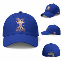 My God Is Stronger Than Endometrial Cancer Baseball Cap Christian Peach Ribbon
