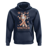 My God Is Stronger Than Endometrial Cancer Hoodie Christian Peach Ribbon