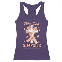My God Is Stronger Than Endometrial Cancer Racerback Tank Top Christian Peach Ribbon