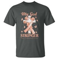 My God Is Stronger Than Endometrial Cancer T Shirt Christian Peach Ribbon
