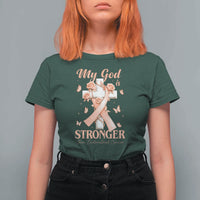 My God Is Stronger Than Endometrial Cancer T Shirt For Women Christian Peach Ribbon