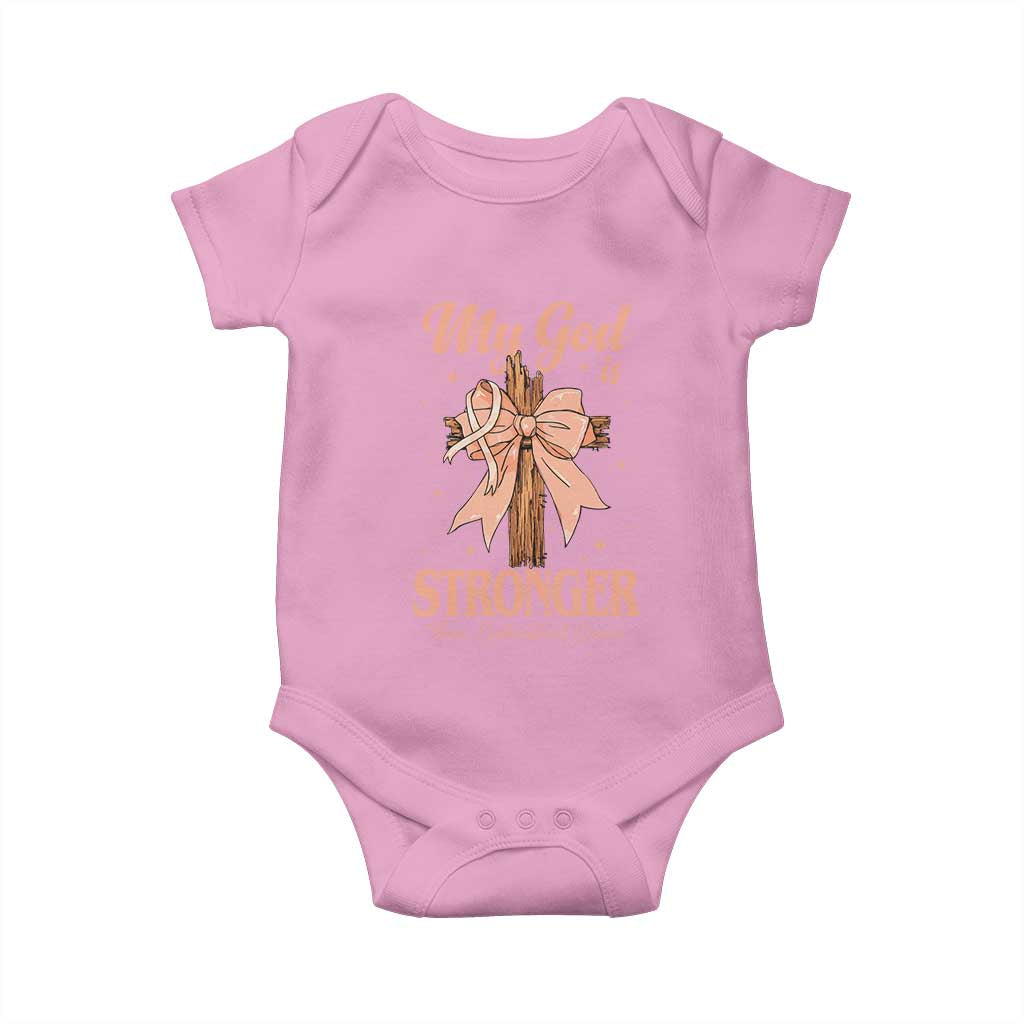 Endometrial Cancer Faith Peach Ribbon Baby Onesie My God Is Stronger Than Endometrial Cancer