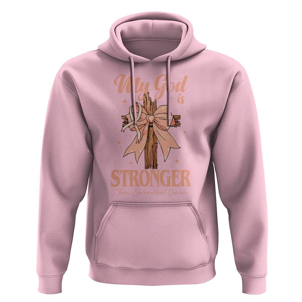 Endometrial Cancer Faith Peach Ribbon Hoodie My God Is Stronger Than Endometrial Cancer