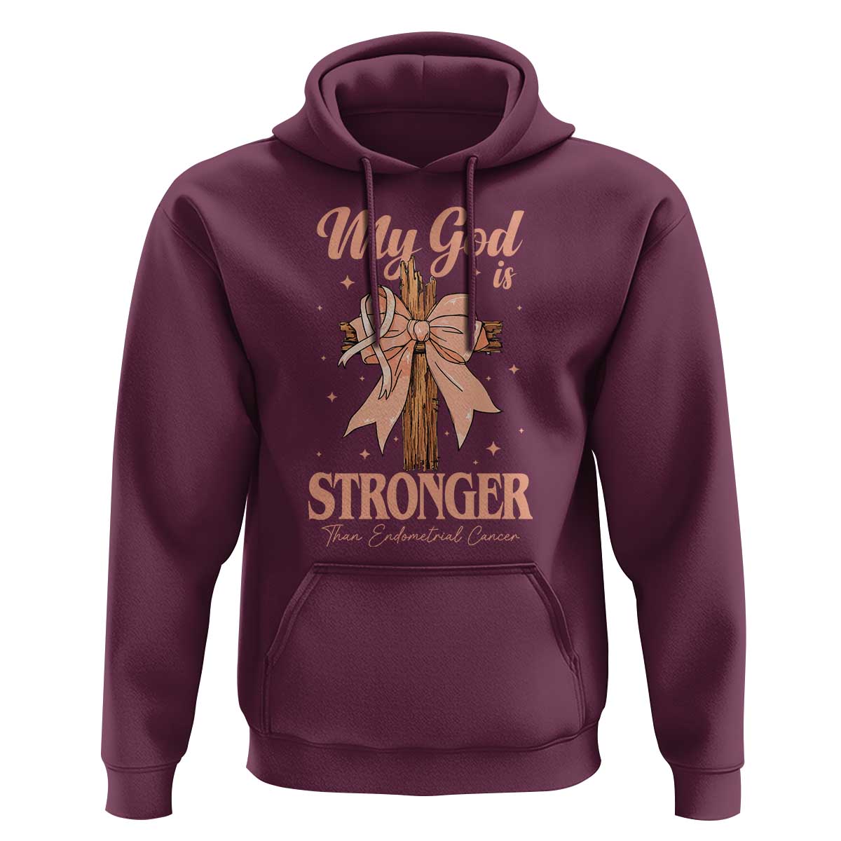 Endometrial Cancer Faith Peach Ribbon Hoodie My God Is Stronger Than Endometrial Cancer