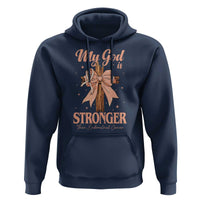 Endometrial Cancer Faith Peach Ribbon Hoodie My God Is Stronger Than Endometrial Cancer