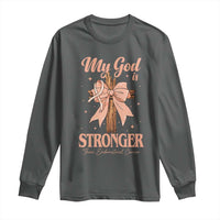 Endometrial Cancer Faith Peach Ribbon Long Sleeve Shirt My God Is Stronger Than Endometrial Cancer