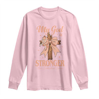 Endometrial Cancer Faith Peach Ribbon Long Sleeve Shirt My God Is Stronger Than Endometrial Cancer