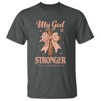 Endometrial Cancer Faith Peach Ribbon T Shirt My God Is Stronger Than Endometrial Cancer