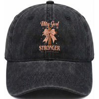 Endometrial Cancer Faith Peach Ribbon Washed Cotton Baseball Cap My God Is Stronger Than Endometrial Cancer
