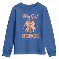 Endometrial Cancer Faith Peach Ribbon Youth Sweatshirt My God Is Stronger Than Endometrial Cancer