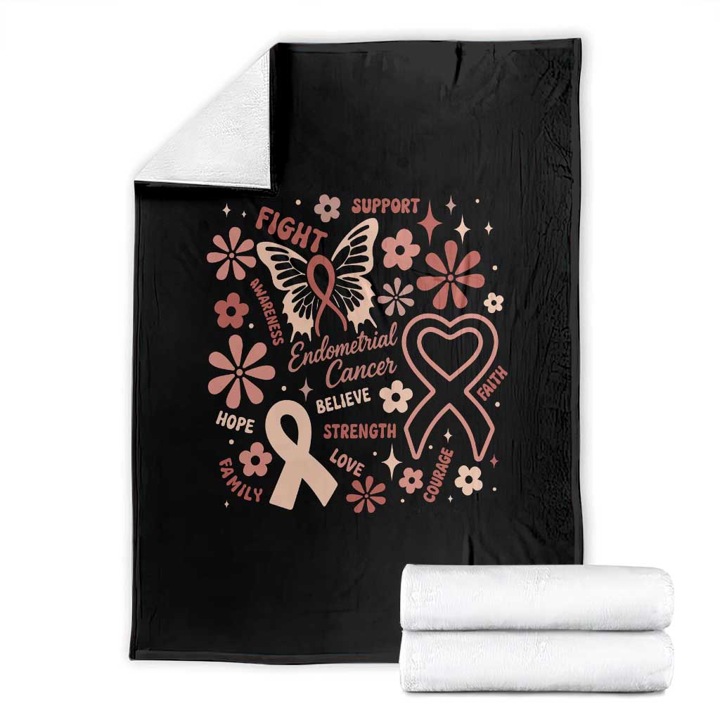 Floral Butterfly Endometrial Cancer Awareness Throw Blanket Believe Strength Faith