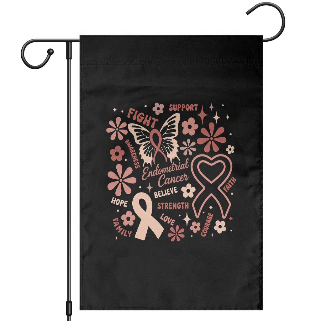 Floral Butterfly Endometrial Cancer Awareness Garden Flag Believe Strength Faith