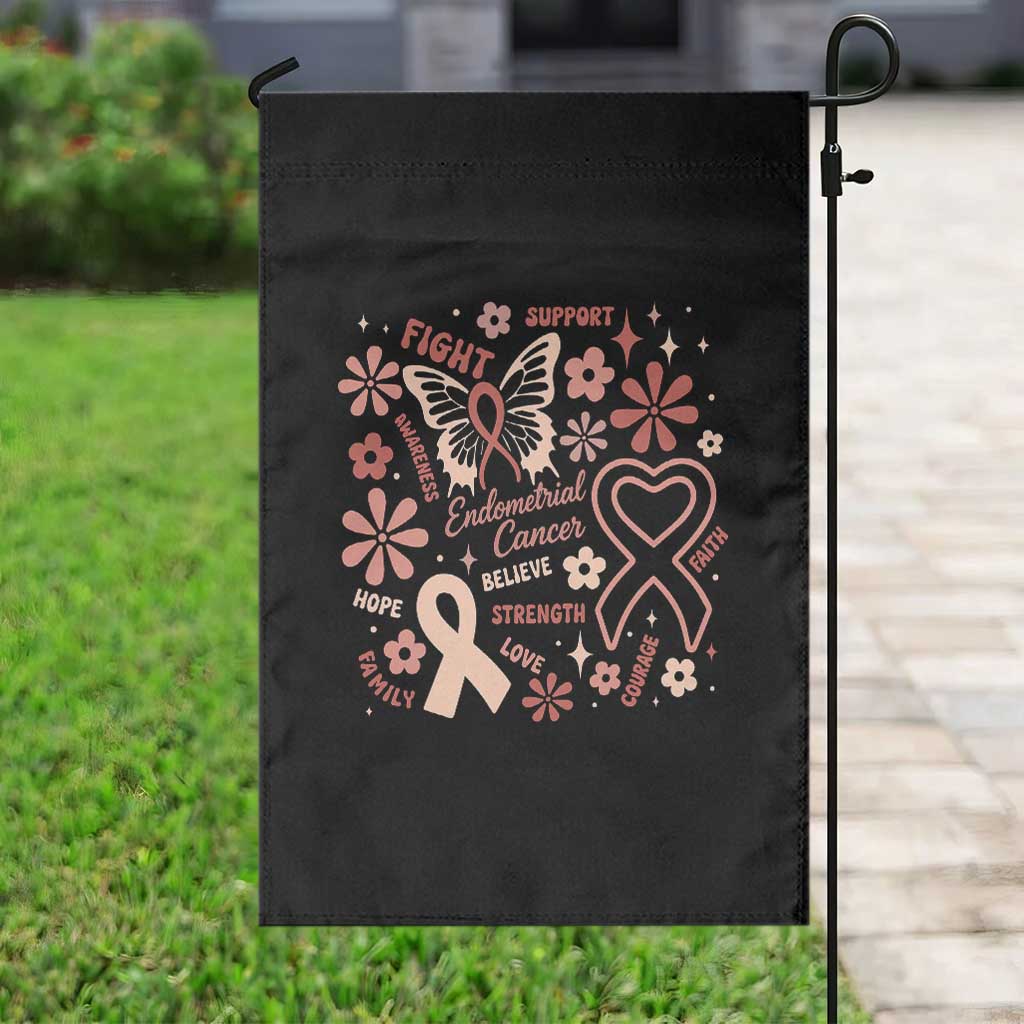 Floral Butterfly Endometrial Cancer Awareness Garden Flag Believe Strength Faith