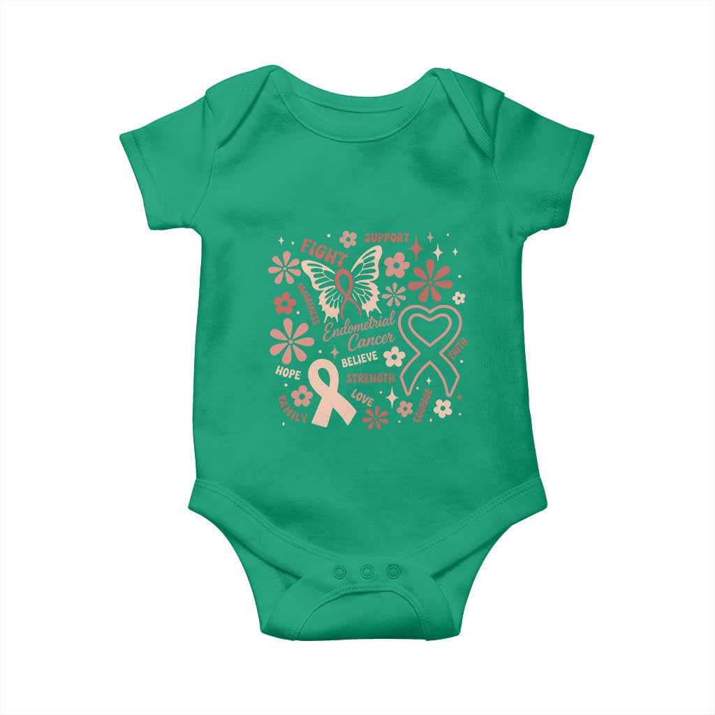 Floral Butterfly Endometrial Cancer Awareness Baby Onesie Believe Strength Faith
