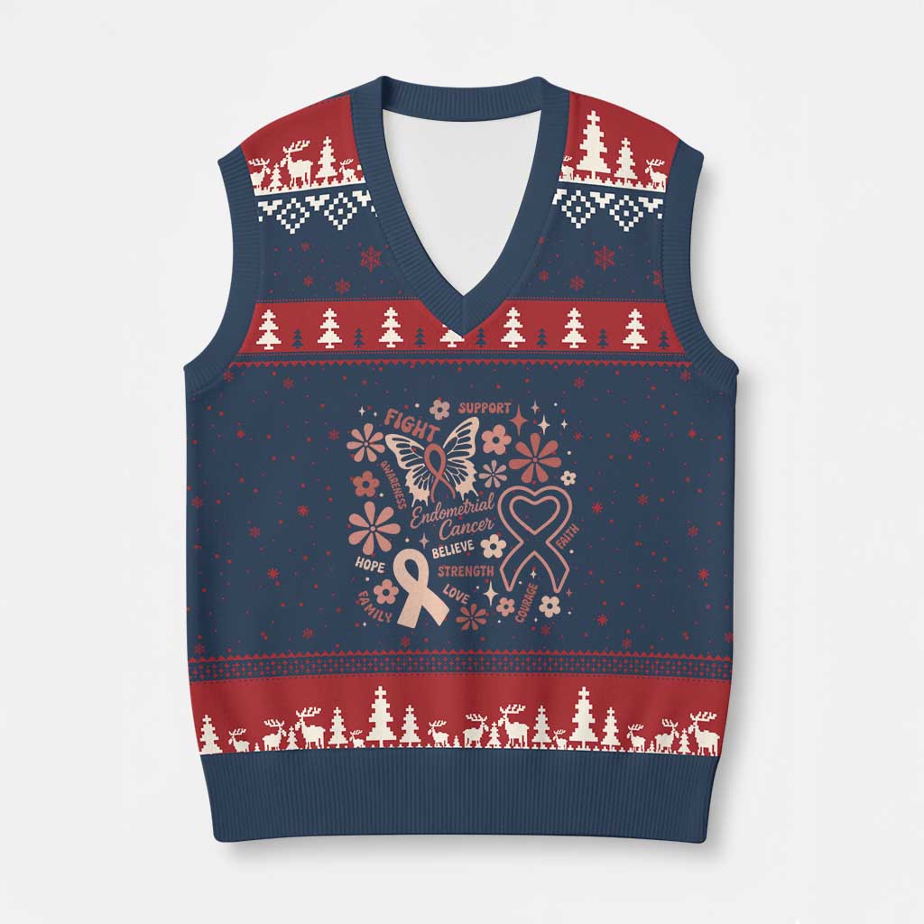 Floral Butterfly Endometrial Cancer Awareness V-Neck Knit Sweater Vest Believe Strength Faith