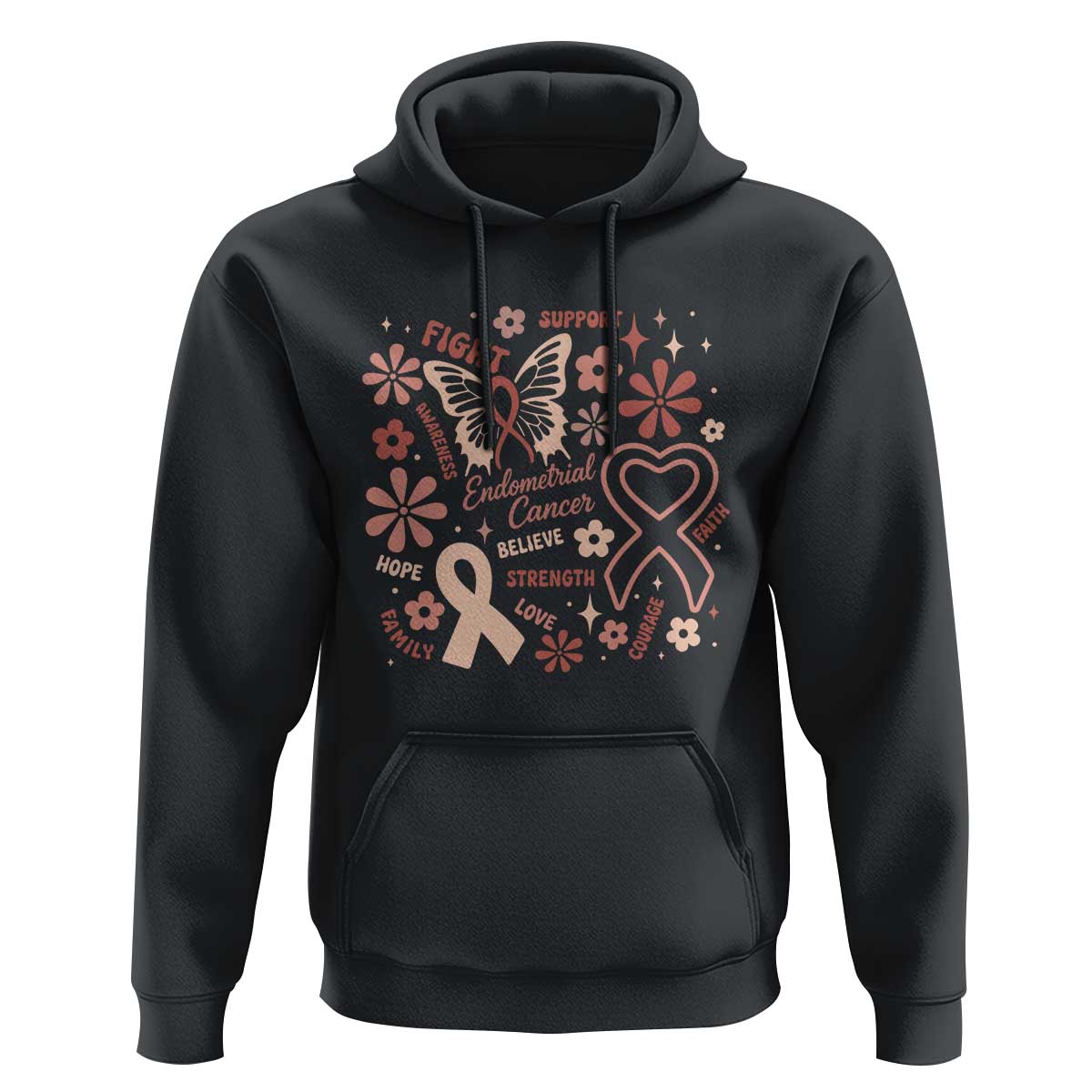 Floral Butterfly Endometrial Cancer Awareness Hoodie Believe Strength Faith
