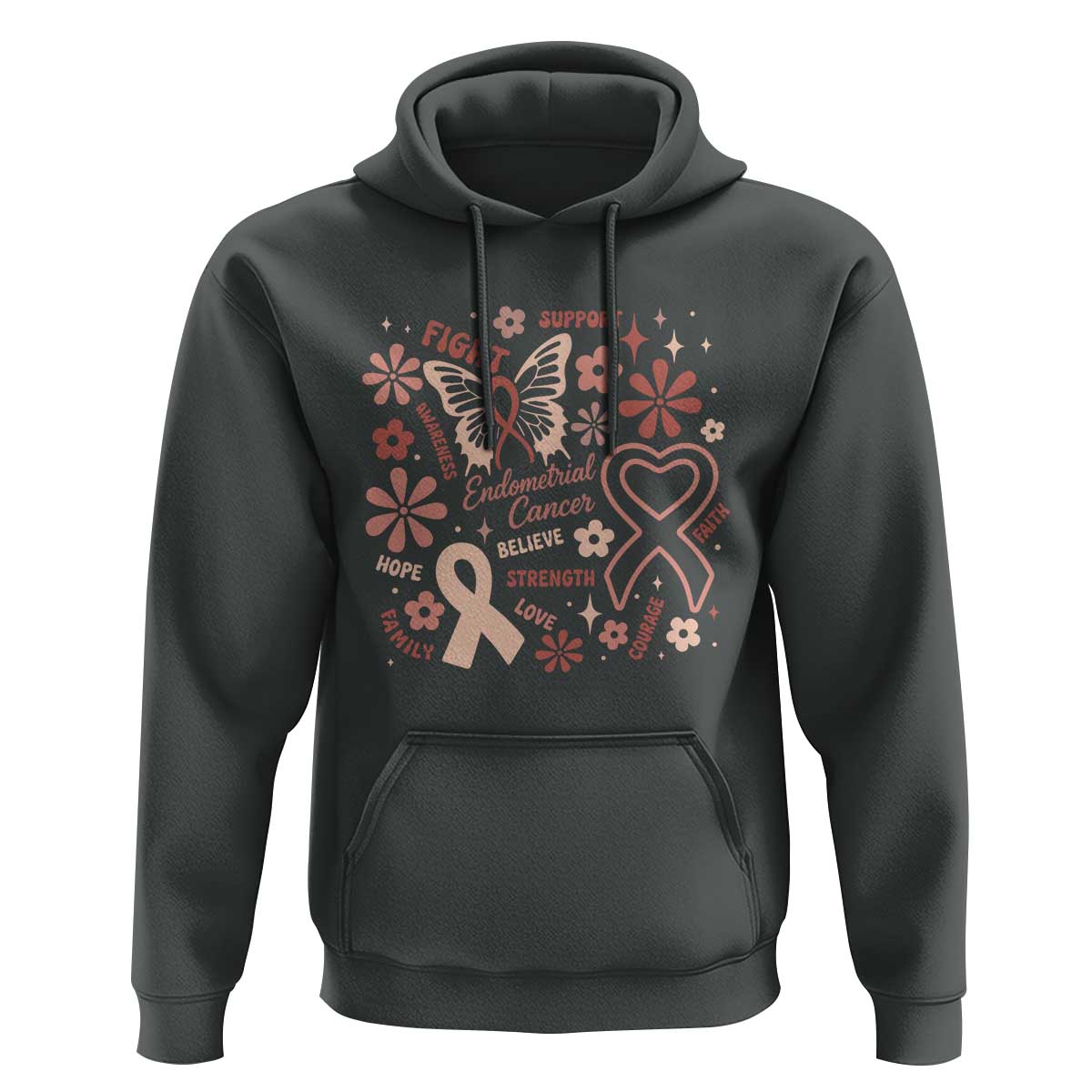 Floral Butterfly Endometrial Cancer Awareness Hoodie Believe Strength Faith