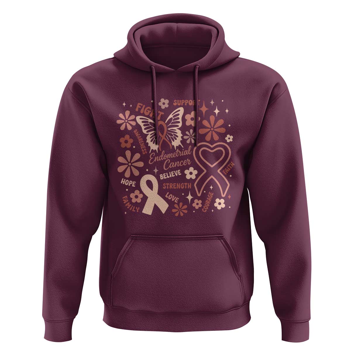 Floral Butterfly Endometrial Cancer Awareness Hoodie Believe Strength Faith