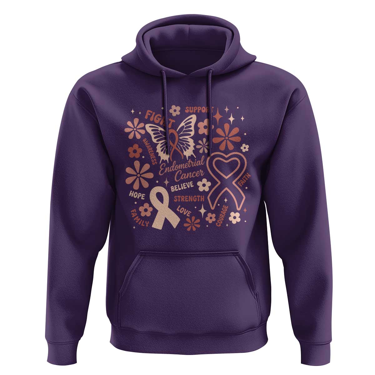 Floral Butterfly Endometrial Cancer Awareness Hoodie Believe Strength Faith