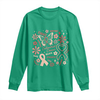Floral Butterfly Endometrial Cancer Awareness Long Sleeve Shirt Believe Strength Faith