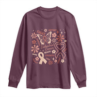 Floral Butterfly Endometrial Cancer Awareness Long Sleeve Shirt Believe Strength Faith