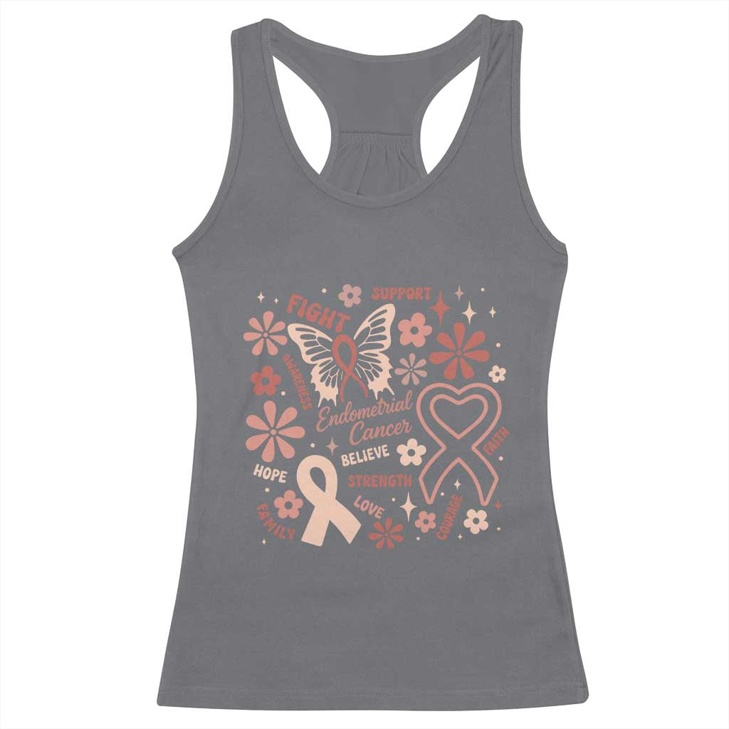 Floral Butterfly Endometrial Cancer Awareness Racerback Tank Top Believe Strength Faith