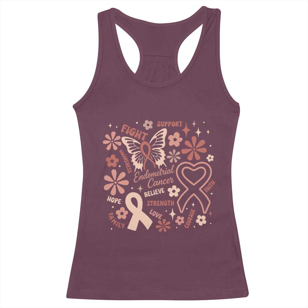 Floral Butterfly Endometrial Cancer Awareness Racerback Tank Top Believe Strength Faith